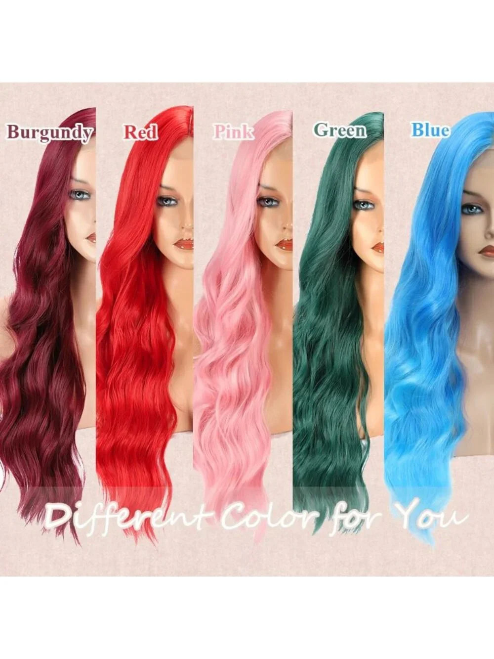 26 Inch Women's Blue Long Wavy Curly Hair Wig Halloween Cosplay